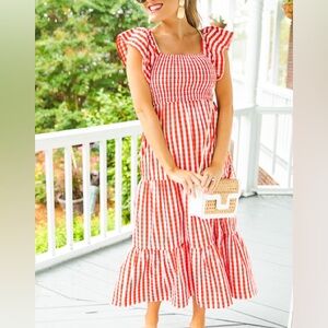 BUDDY LOVE Red Checkered Midi Dress